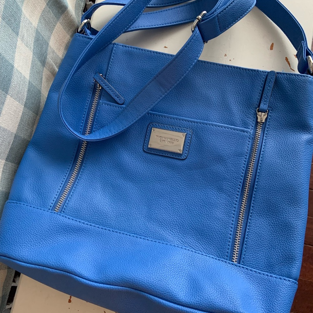 Tignanello genuine leather, pebbled Blue Tote Bag